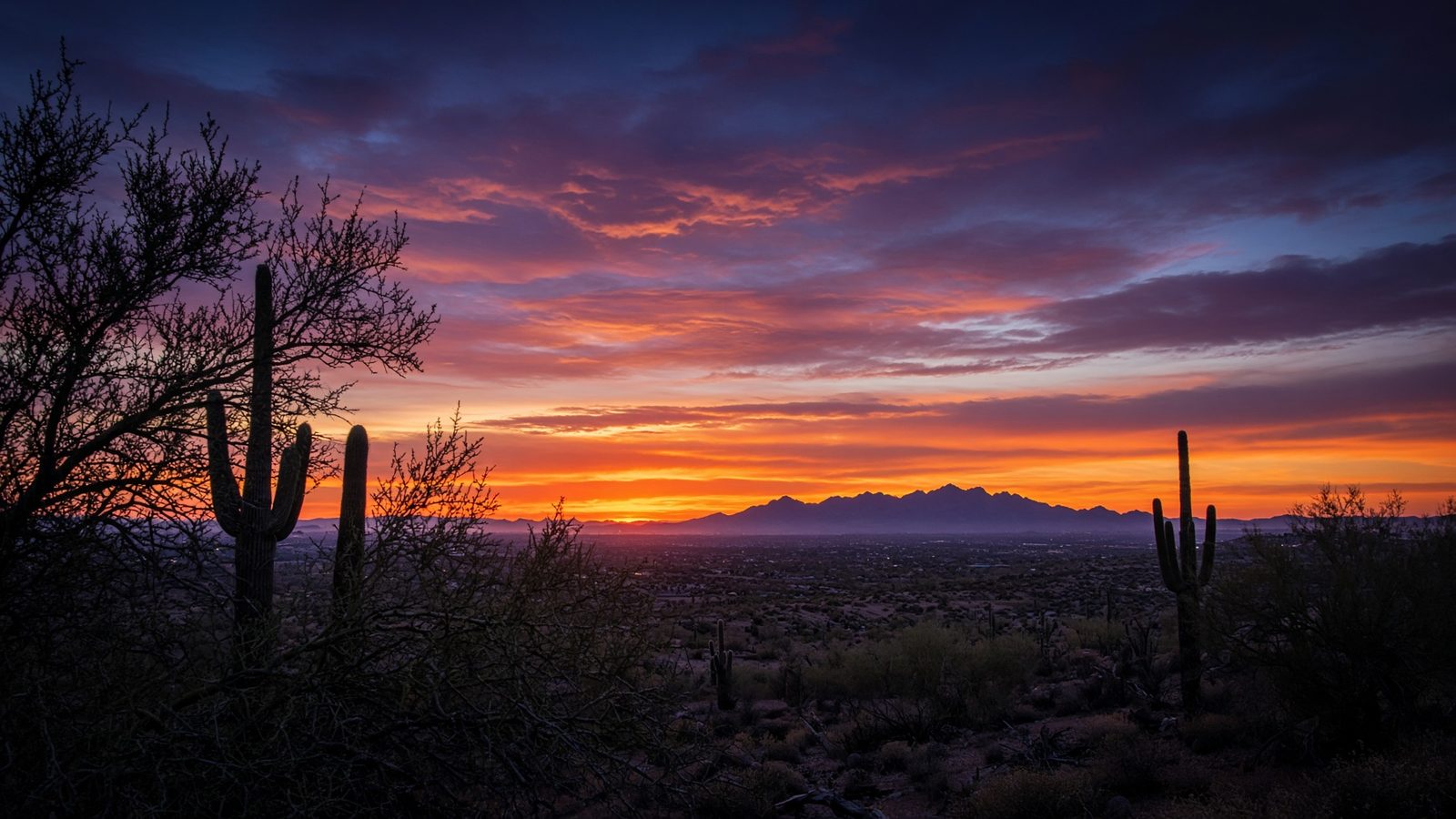 Sonoran desert sunset over the Superstition Mountains east of Gilbert
